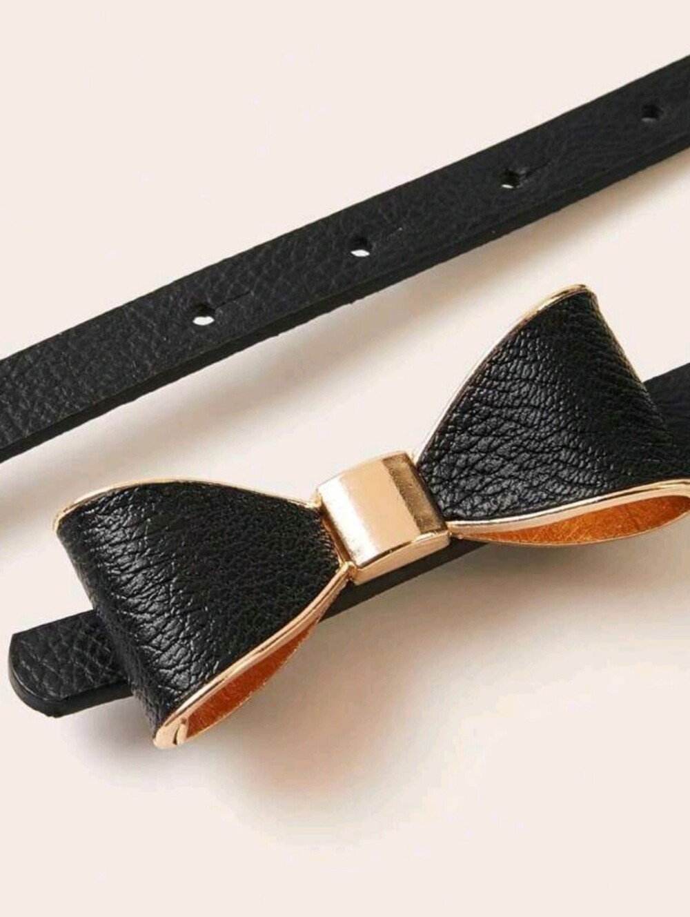 Thin Bow Belt Faux Leather With Gold Trim 39.7"; NWOT